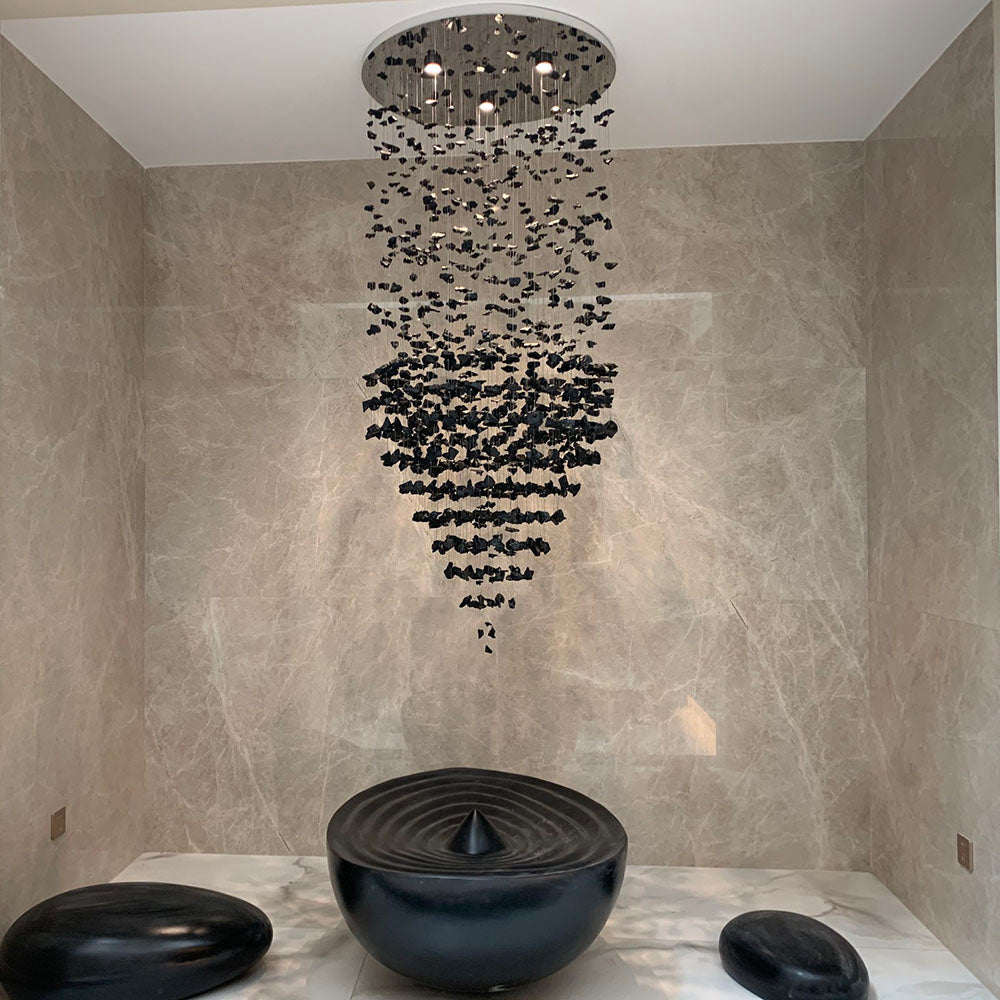 Stone Crystal Charcoal Tower Chandelier