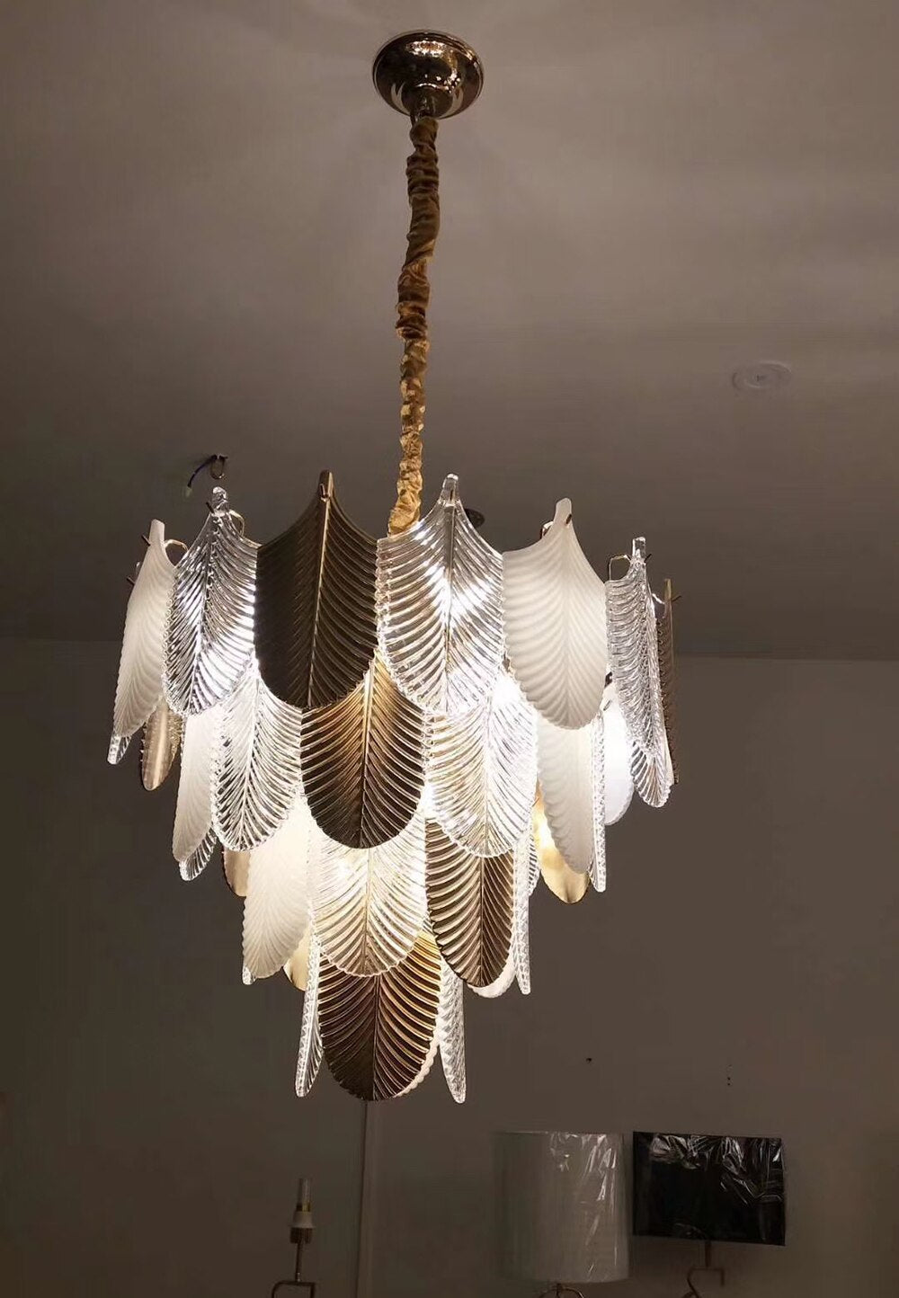 Luxurious Postmodern Golden Feathers Chandelier