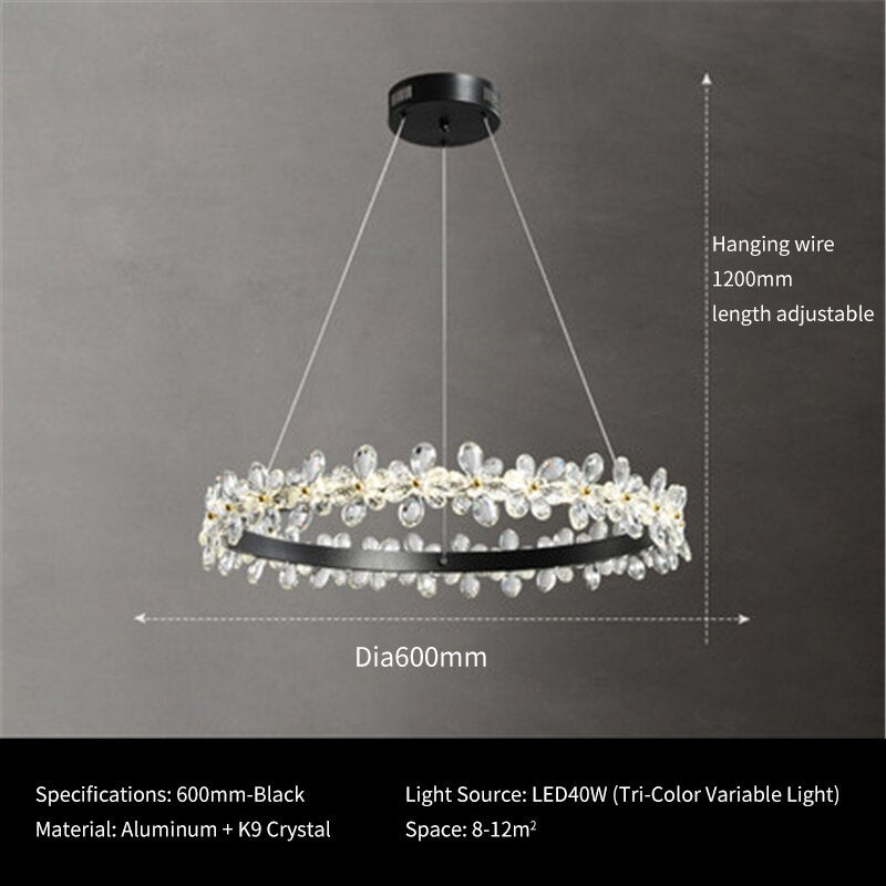 Luxurious K9 Crystal Flowery Halo Chandelier