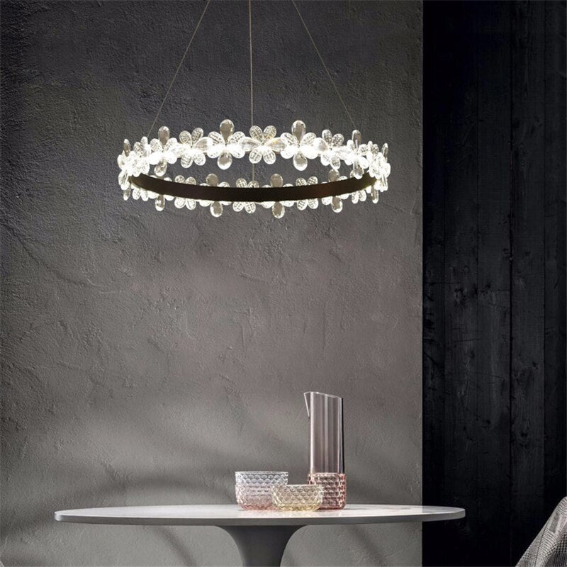 Luxurious K9 Crystal Flowery Halo Chandelier