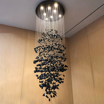 Stone Crystal Charcoal Tower Chandelier